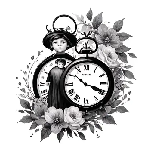 mother and son matching clock tattoo design idea