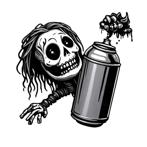 voodoo scary doll with spray can graffiti tattoo design idea