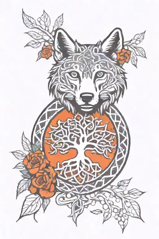 Celtic wolf paw print with tree of life intertwined tattoo design idea