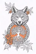 Celtic wolf paw print with tree of life intertwined tattoo design idea