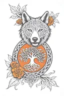 Celtic wolf paw print with tree of life intertwined tattoo design idea