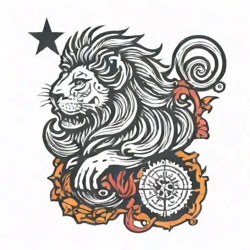 one lion and virgo zodiac sign with color tattoo tattoo design idea