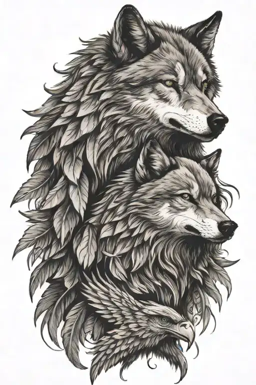 wolf with eagle tattoo design idea