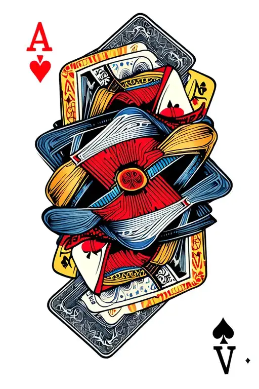 deck of cards being shuffled tattoo design idea