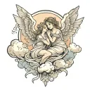 angels and clouds tattoo design idea