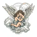 angels and clouds tattoo design idea