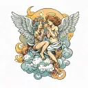 angels and clouds tattoo design idea