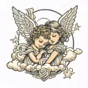 angels and clouds tattoo design idea