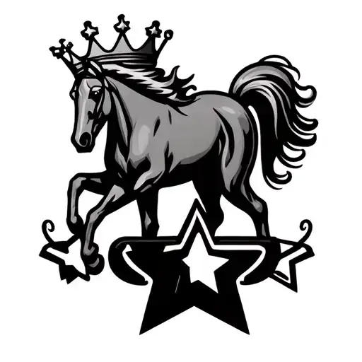 individual icons for horse, stars, crown, trophy, two pennies tattoo design idea