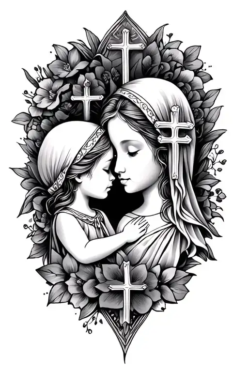 matching mother and son tattoos with crosses tattoo design idea