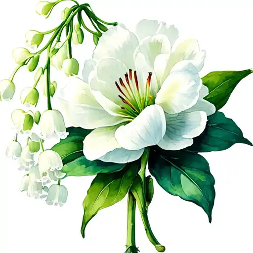 Lily of the valley, honeysuckle, narcisus peony tattoo design idea