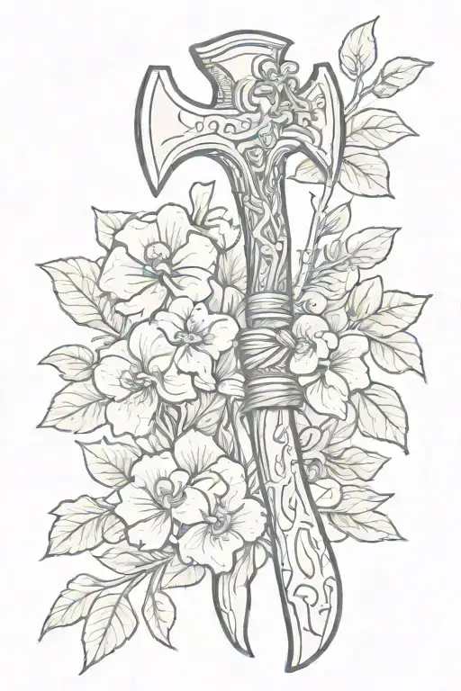 fireman axe and shamrock flowers wrapped tattoo design idea