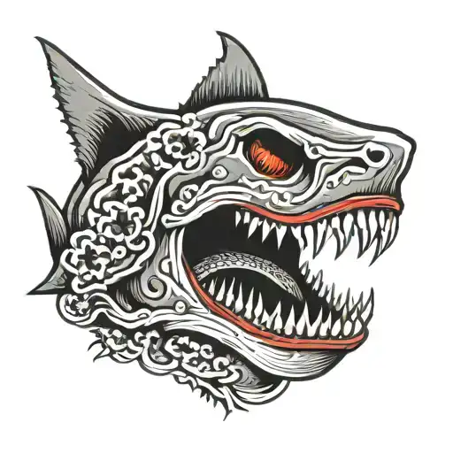 shark jaw skull tattoo design idea