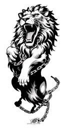 A roaring lion breaking chains that are wrapped around it. In the style of Lumina Tattoo Bali. tattoo design idea