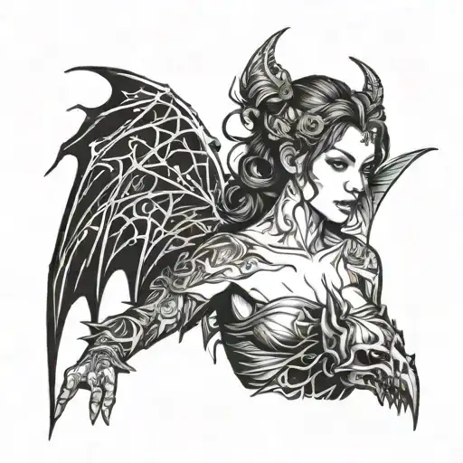 fairy girl, knife, dark romance, bat, dragon tattoo design idea