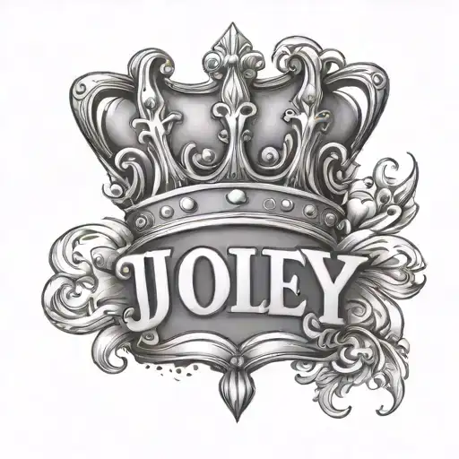 the name Joey with kings crown over the J tattoo design idea