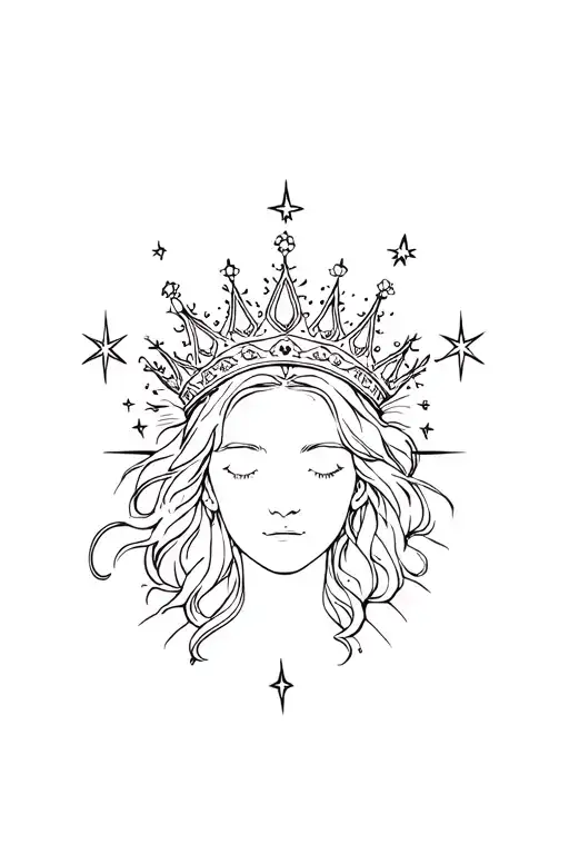 maiden mother crown surrounded by starbursts tattoo design idea