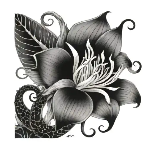 dragon and spiderlily flower tattoo design idea