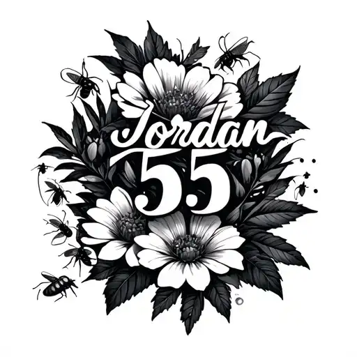 "Jordan 555" flowers insects hidden among the foliage tattoo design idea