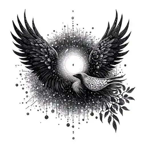 Nature intertwined with technology, magnetism, spirituality, and metaphysics, symbolizing innovation of divine freedom a tattoo design idea