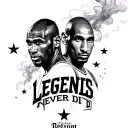 Michael Jordan and Kobe Bryant portrait with stars and smoke with the words legends never die tattoo design idea