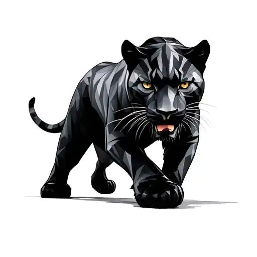 God is greater than high and low poly black panther walking tattoo design idea