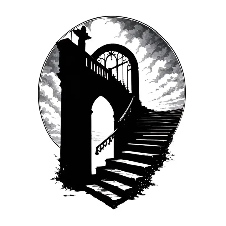 Stairway To Heaven gates and stairs tattoo design idea