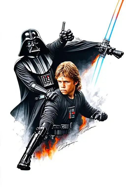 anakin skywalker fighting darth vader tattoo design idea