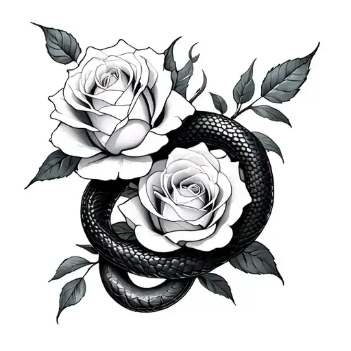 black snake wrapped around white rose intertwined tattoo design idea
