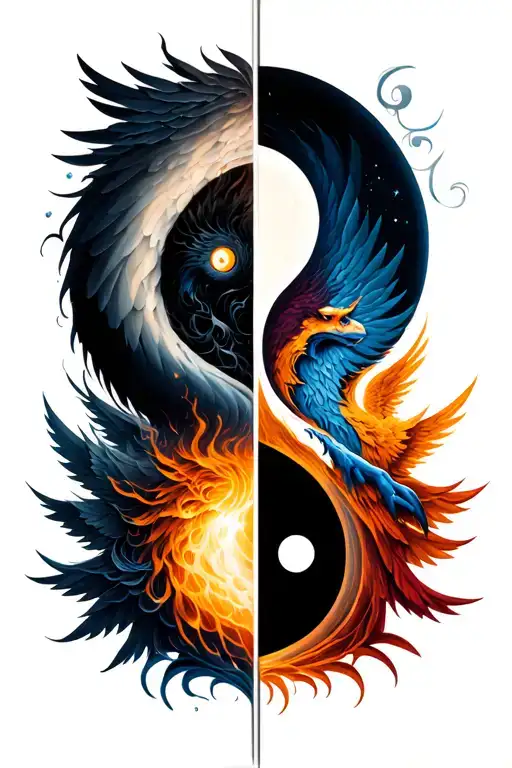 Divided into mirror, paradise and hell and on the yin Yang border, Pegasus and Cruz tattoo design idea