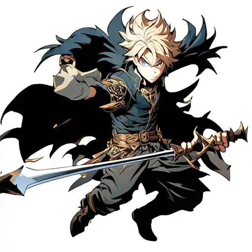 "A highly detailed tattoo-style illustration of Asta from Black Clover in dynamic battle pose, featuring sharp anime lin tattoo design idea