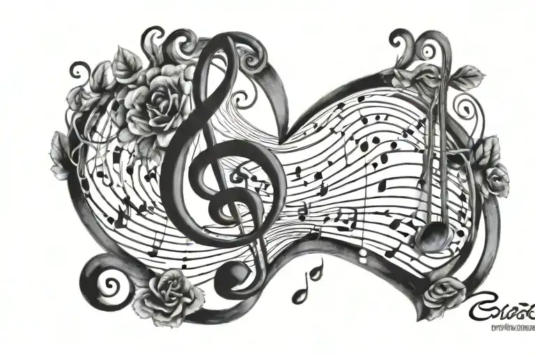 Treble clef bass clef heart at beginning of music lines tattoo design idea
