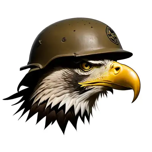 A striking design featuring a US Army Infantry helmet seamlessly merging with the powerful image of a majestic bald eagl tattoo design idea