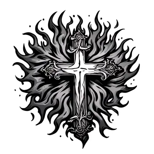 another in the fire christian cross tattoo design idea