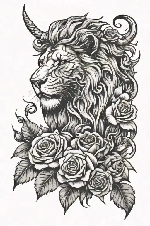lion roses viking tattoo design idea