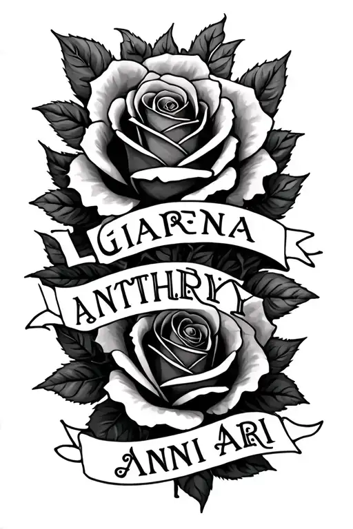 "Gianna Lauren Anthony Ari" roses with names incorporated tattoo design idea