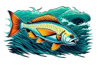 california sheephead fish swimming in water waves tattoo design idea