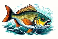 california sheephead fish swimming in water waves tattoo design idea