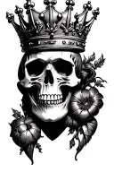 heart and skull wearing a crown tattoo design idea