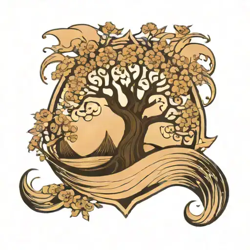 three simple waves bisected by a tree of life tattoo design idea