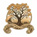three simple waves bisected by a tree of life tattoo design idea