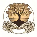 three simple waves bisected by a tree of life tattoo design idea