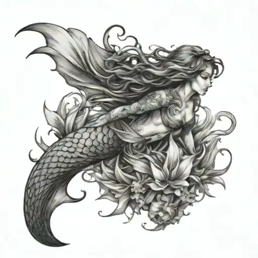 mermaid and ocean floor tattoo design idea
