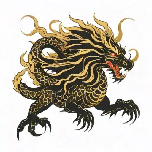 chinees dargon golden and black tattoo design idea