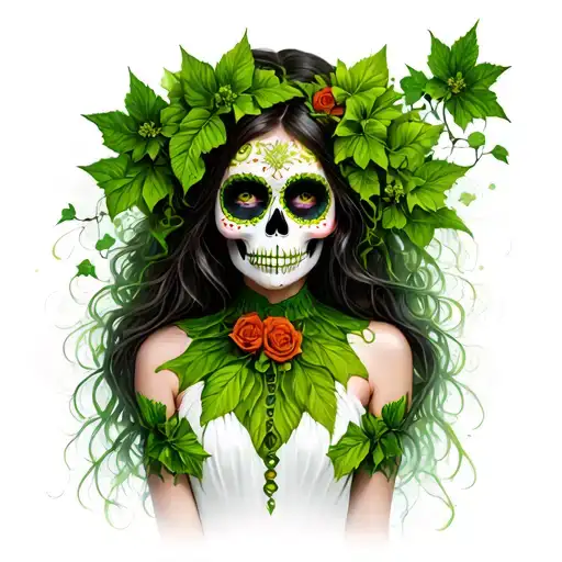 poison ivy girl dressed for day of the dead tattoo design idea