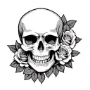 flash skull and roses blooming tattoo design idea