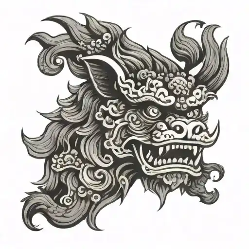 foo dog face front profile tattoo design idea