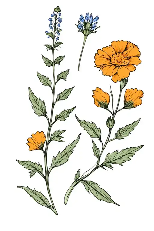 Larkspur And Marigold tattoo design idea