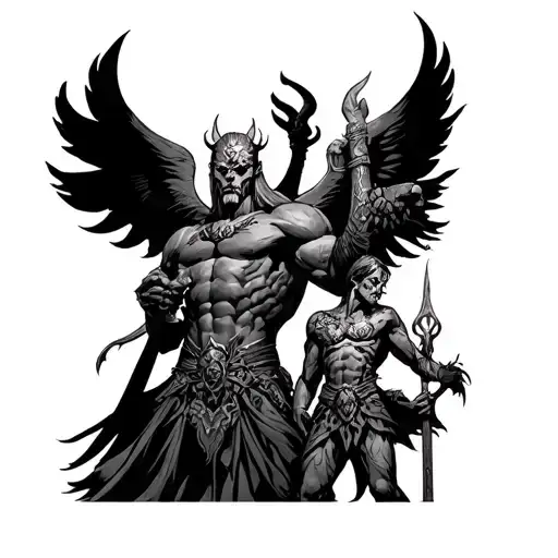 omni man and god war scene tattoo design idea