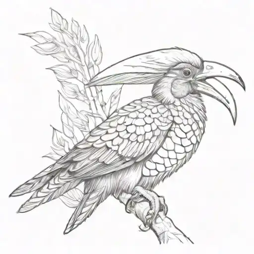 yellow billed hornbill tattoo design idea